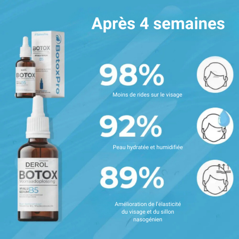 Rejoignez des milliers de personnes qui se sont débarrassées des rides et ridules et paraissez 10 ans plus jeune avec le sérum BotoxPro de DEROL™ !